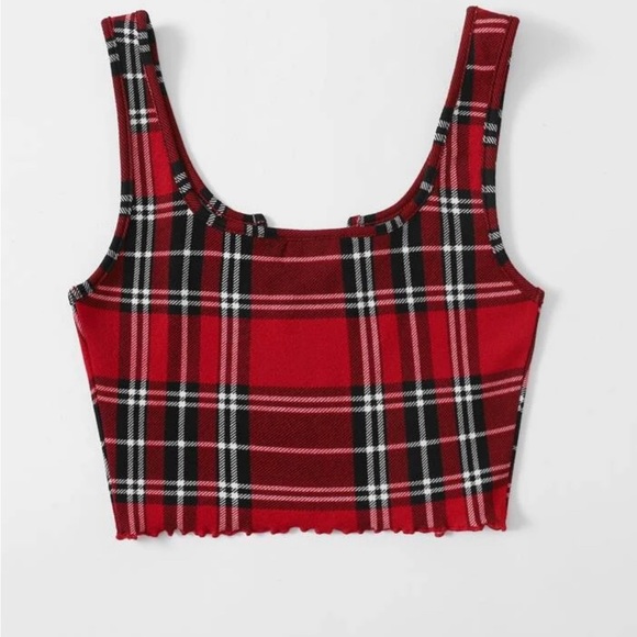 plaid notched crop top - Picture 2 of 2